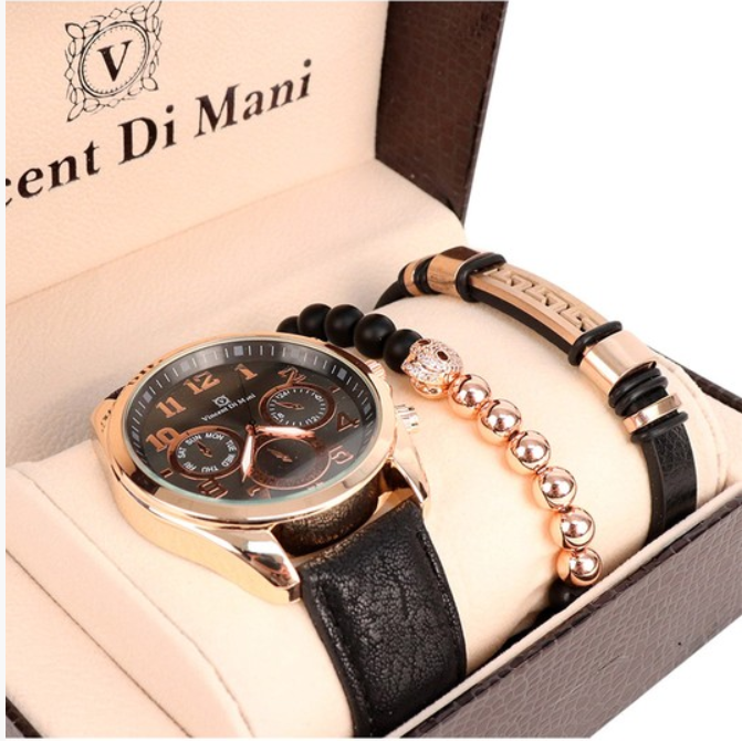 Watch Gift Set for Men Gold & Black with Gold Bracelet Watches High Quality  UK | eBay